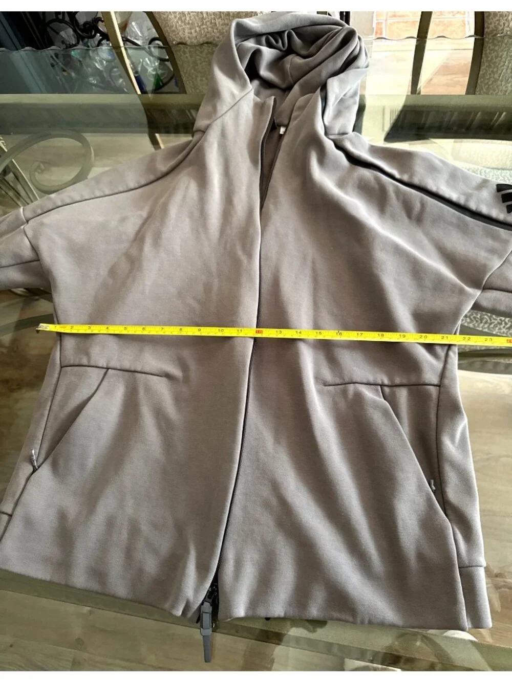 Adidas Hooded Full-Zip Sweatshirt Jacket Gray Size L